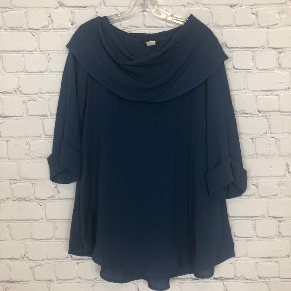 Yushi Blue Cowl Neck Tunic Top